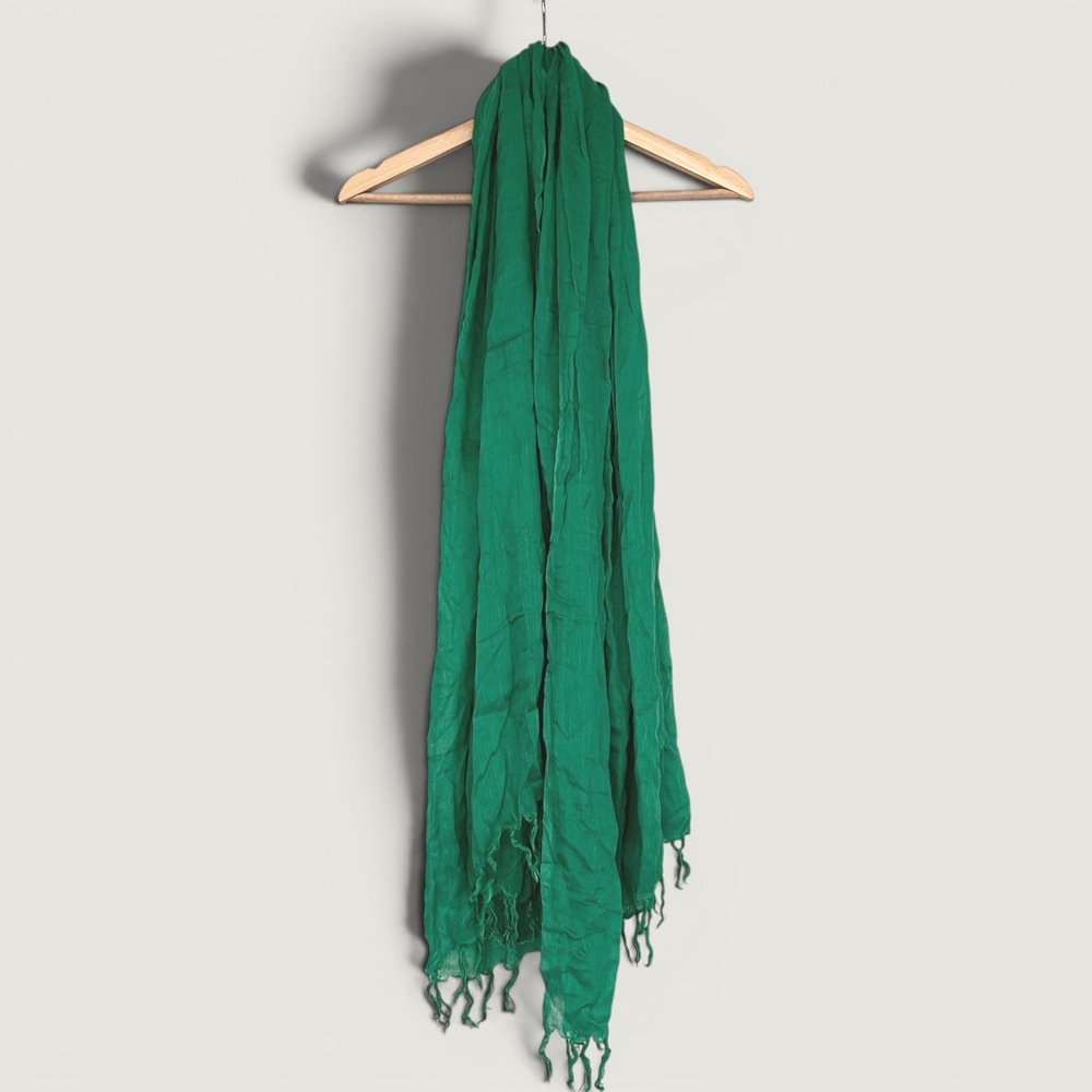 Emerald Green Lightweight Crinkle Scarf with Tassel Fringe Trim Wrap Football